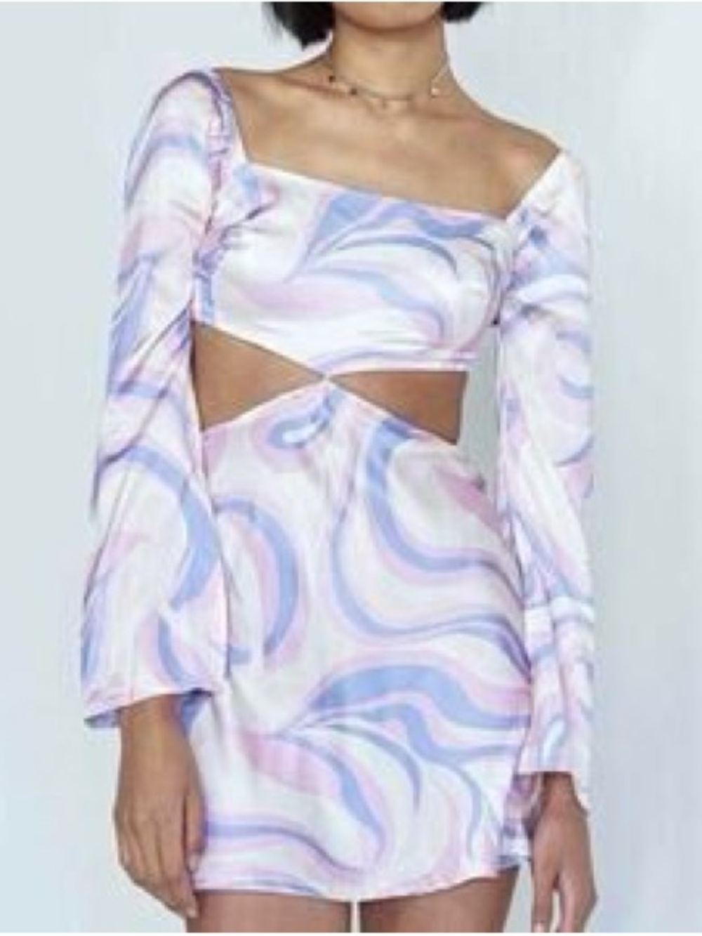 Princess Polly Ensley Mini Dress - Long Sleeve Cutout Pastel - Size 0